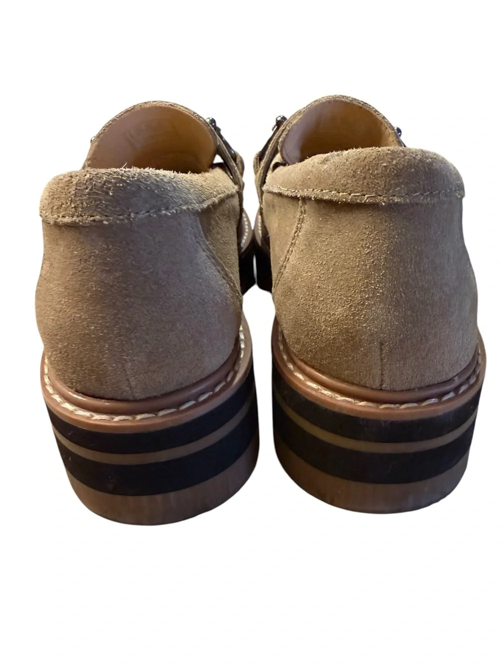 Clark’s Taupe Suede Women's Size 6 Lug Sole Loafers with Metal Bit